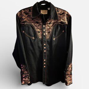 Scully Mens LS Embroidered Western Snap Front Shirt‎ Copper on Black